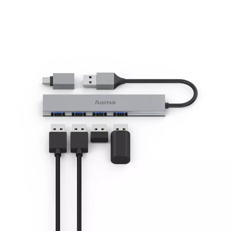 Hub de interfaces Hama 00200141 USB 3.2 Gen 1 (3.1 Gen 1) Type-A 5000 Mbit/s Gris