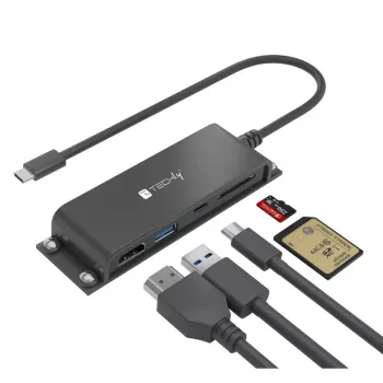 Techly IADAP-USBC-935 Estación de acoplamiento/replicador de puertos para portátil con cable USB 3.2 Gen 1 (3.1 Gen 1) Type-C Negro