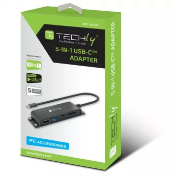 Techly IADAP-USBC-935 Estación de acoplamiento/replicador de puertos para portátil con cable USB 3.2 Gen 1 (3.1 Gen 1) Type-C Negro