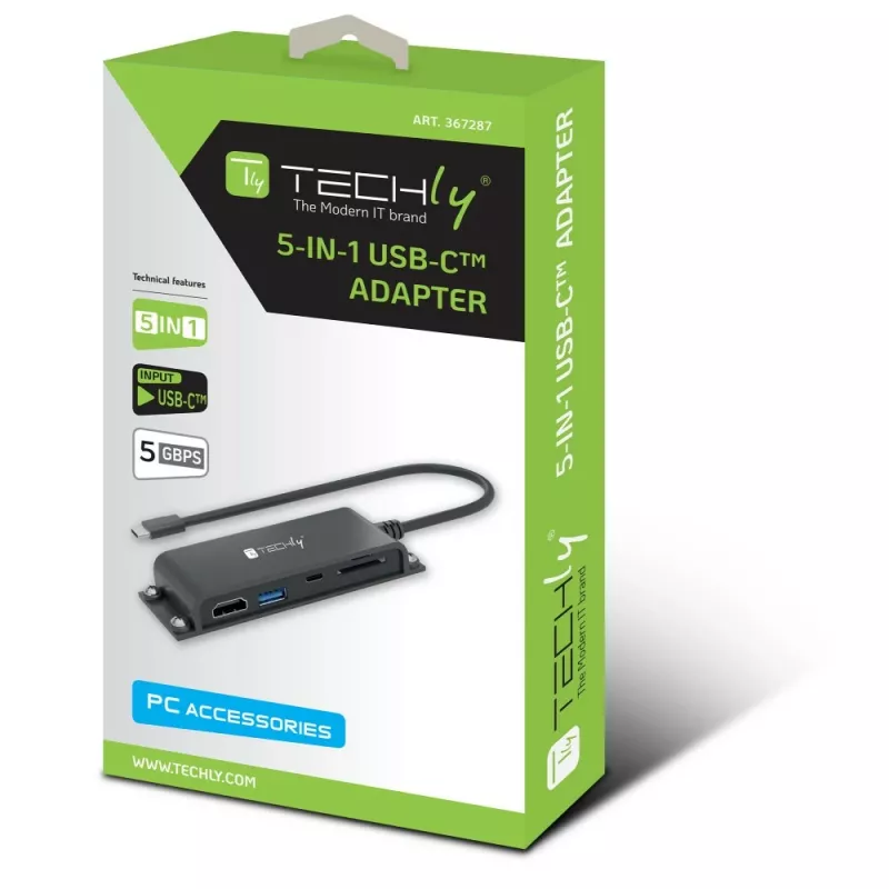 Techly IADAP-USBC-935 Estación de acoplamiento/replicador de puertos para portátil con cable USB 3.2 Gen 1 (3.1 Gen 1) Type-C Negro