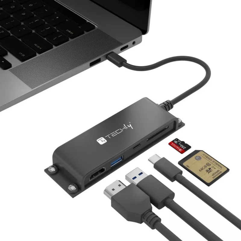 Techly IADAP-USBC-935 Estación de acoplamiento/replicador de puertos para portátil con cable USB 3.2 Gen 1 (3.1 Gen 1) Type-C Negro