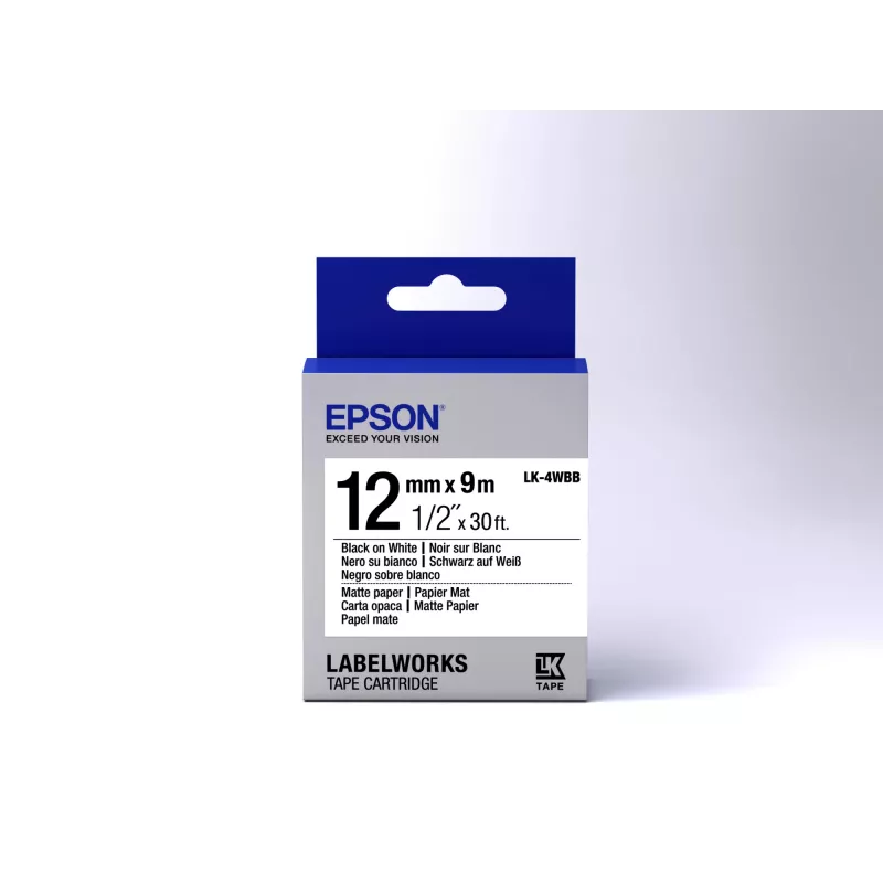 Casete de etiquetas Epson Papel mate LK-4WBB Negro/Blanco 12mm (9m)