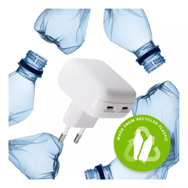 Cargador de pared d bramante re-charge Pro EU plano 2×USB-C 20W Blanco (Interior)