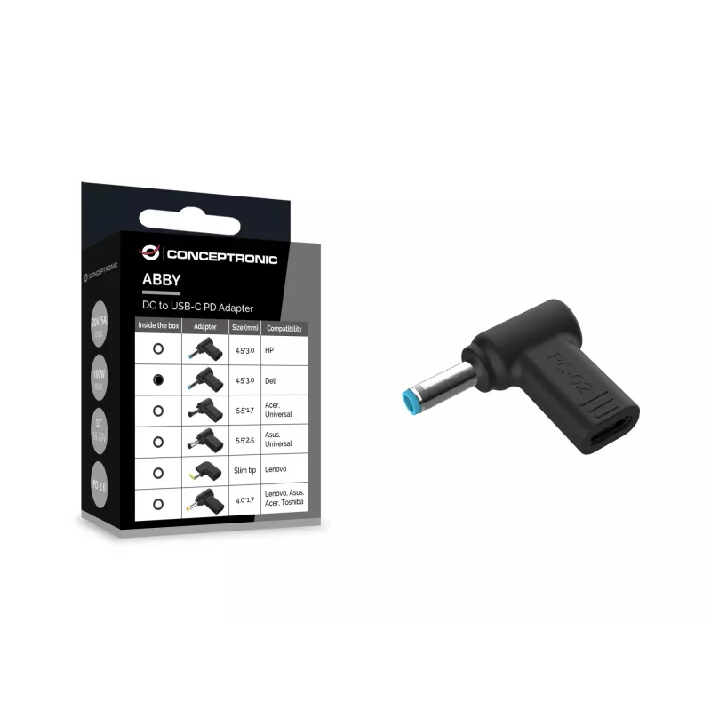Conceptronic ABBY15PC02 adaptador DC a USB-C, Dell 4,5x3,0mm, 18-20V