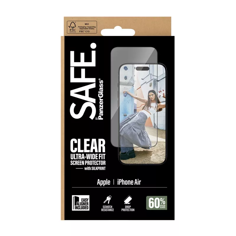 PanzerGlass SAFE Ultra-Wide Fit protector de pantalla con marco negro, Apple iPhone Air