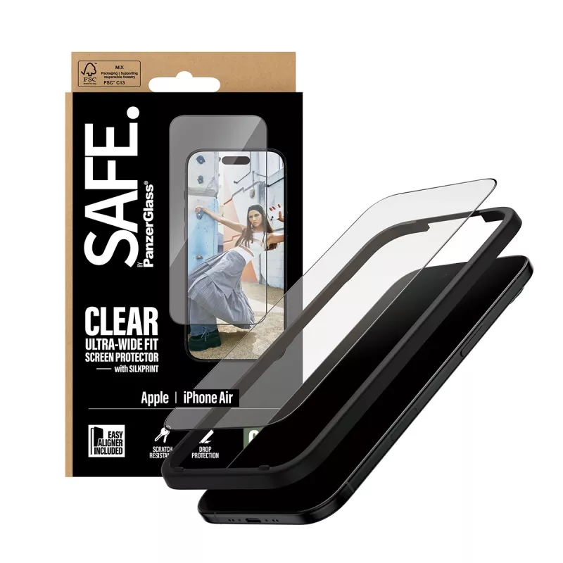 PanzerGlass SAFE Ultra-Wide Fit protector de pantalla con marco negro, Apple iPhone Air