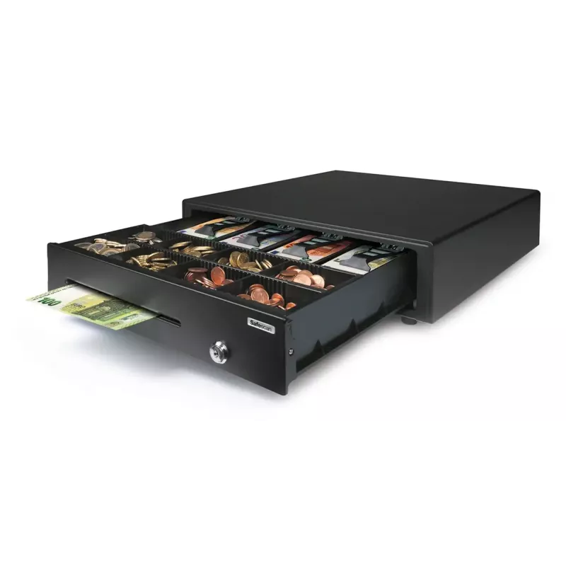 Cajón portamonedas electrónico Safescan LD-4141, carcasa de acero, 410×415×115 mm, negro, 6 llaves
