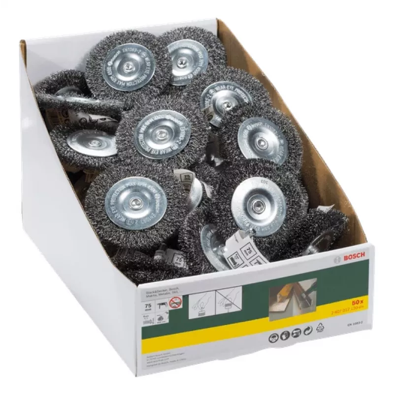 Bosch cepillo de disco de alambre de acero para taladros, 75 x 10 mm, vástago de 6 mm (2607017120)