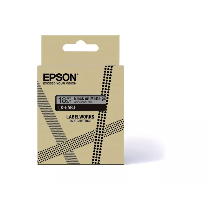 Epson cinta mate – gris/negro 18 mm (8 m) – LK-5ABJ, negro sobre gris, LK, Rhino, LabelWorks LW-C410, LabelWorks LW-C610, 1,8 cm, 8 m