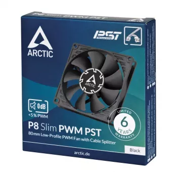 Ventilador Arctic P8 slim PWM PST 80mm perfil bajo 38,23 m³/h rodamiento fluido dinámico negro