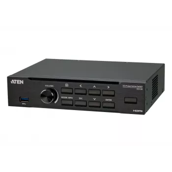 ATEN conmutador de presentación sin interrupciones con Quad V, HDMI, USB Type-A, Metal, Negro, 60 Hz, 15 m