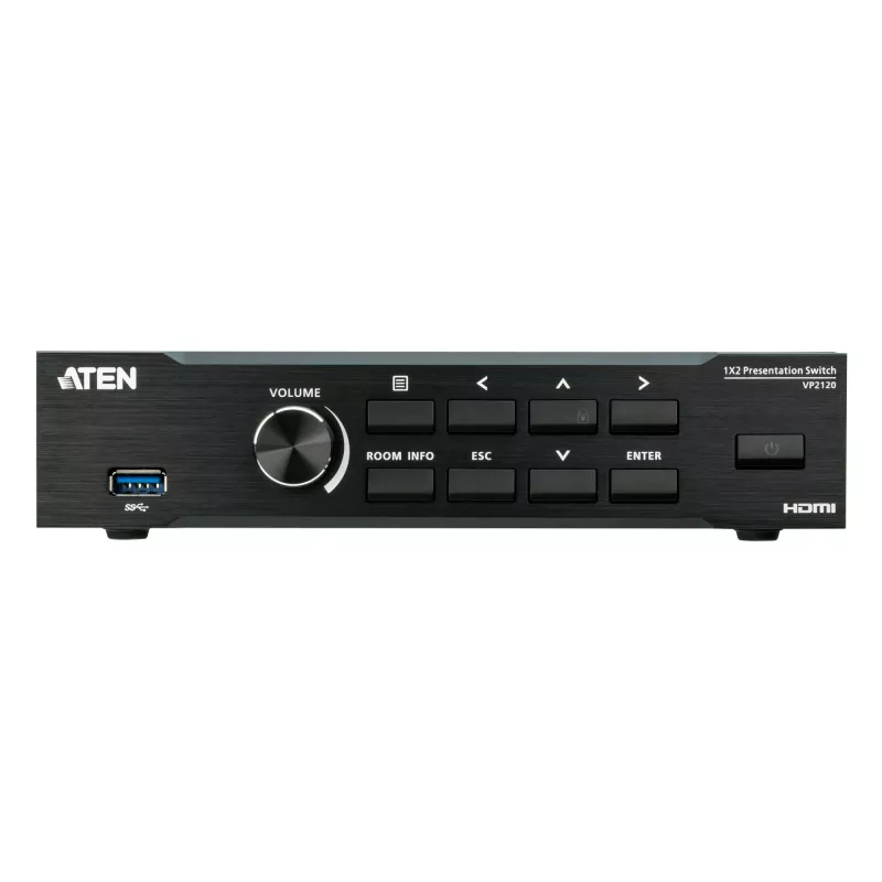 ATEN conmutador de presentación sin interrupciones con Quad V, HDMI, USB Type-A, Metal, Negro, 60 Hz, 15 m