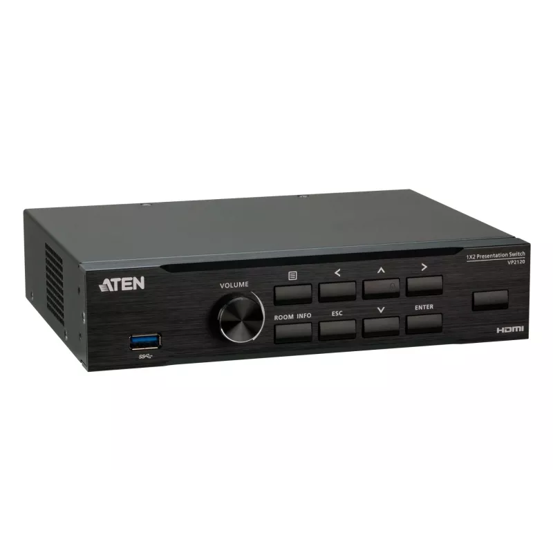 ATEN conmutador de presentación sin interrupciones con Quad V, HDMI, USB Type-A, Metal, Negro, 60 Hz, 15 m