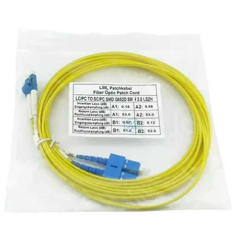 BlueOptics 047202G512000001M-BO cable de conexión de fibra óptica dúplex (compatible con Corning), LC-UPC/SC-UPC, monomodo G.657.A1 9/125 µm, 1 m