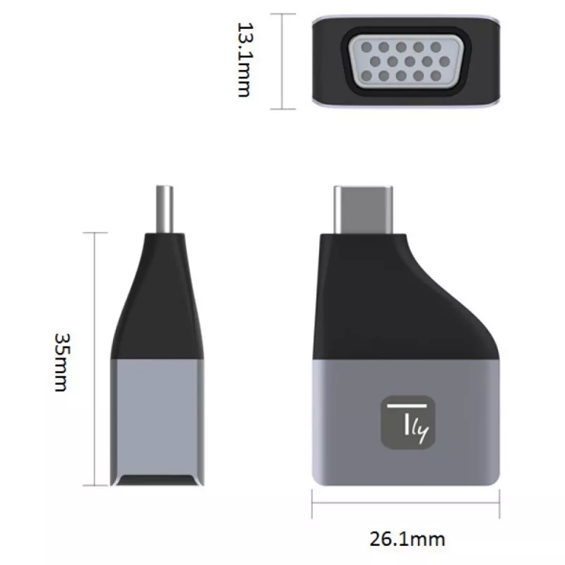 Adaptador gráfico USB Techly IADAP USBC-VGAC 1920 x 1200 píxeles negro, plateado