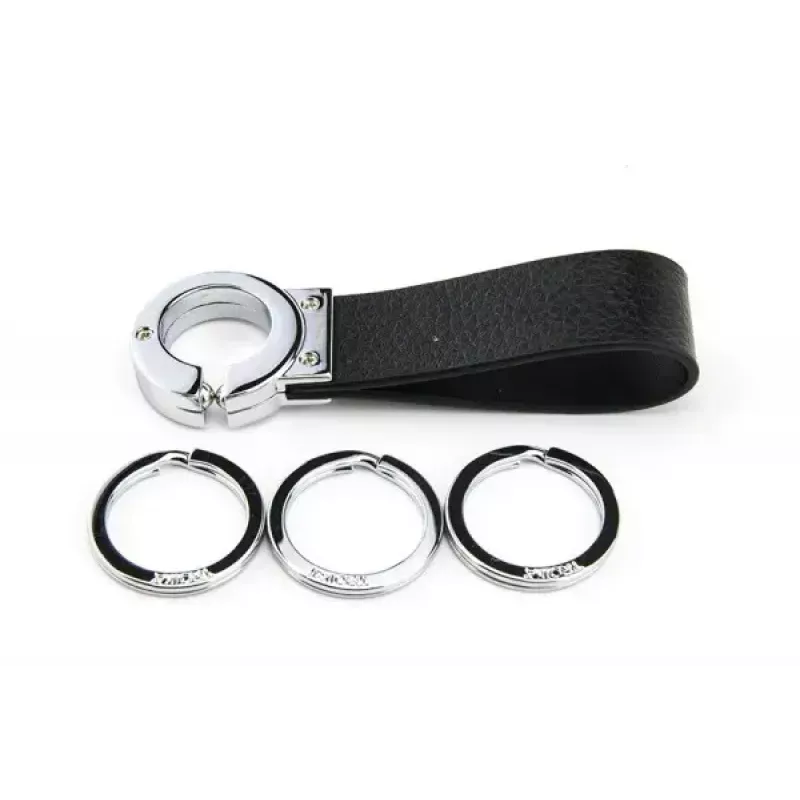 Llavero TROIKA KR8-02/LE negro plata cuero 31mm