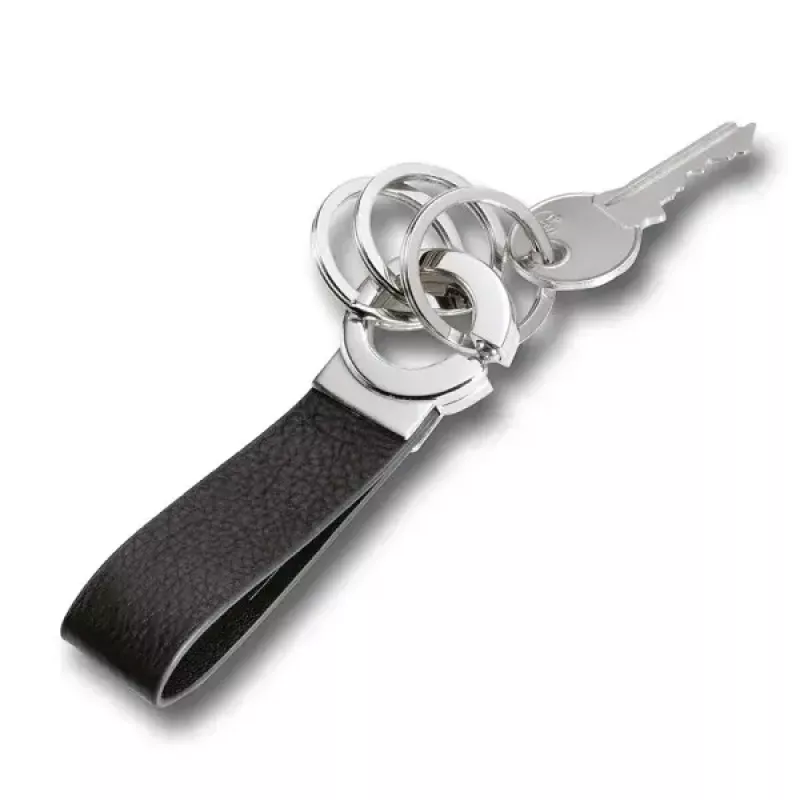 Llavero TROIKA KR8-02/LE negro plata cuero 31mm