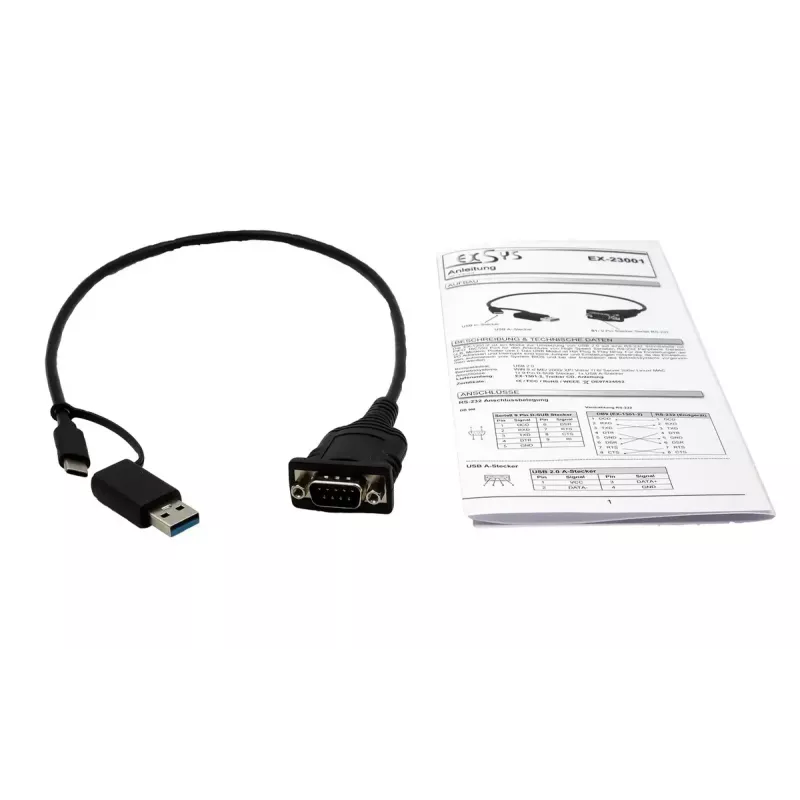 Cable serie EXSYS EX-23001 negro 0,5 m USB Type-A USB Type-C DB-9