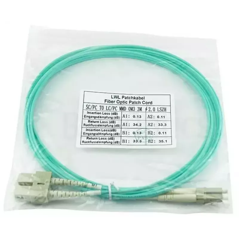 BlueOptics 055702T512000007.5M-BO Cable de conexión de fibra óptica dúplex (compatible con Corning), LC-UPC/SC-UPC, multimodo OM3 50/125 µm, 7,5 m