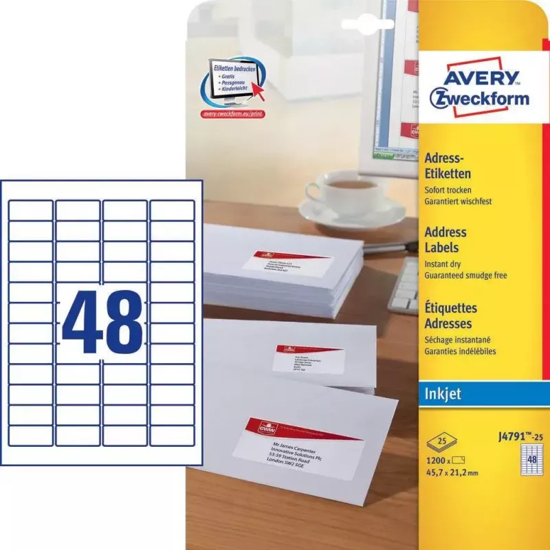 Etiqueta autoadhesiva Avery J4791-25 rectángulo redondeado