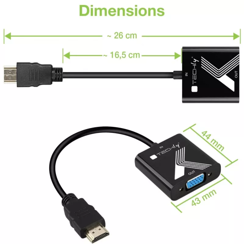 Adaptador de cable Techly convertidor HDMI a VGA con conector jack de audio
