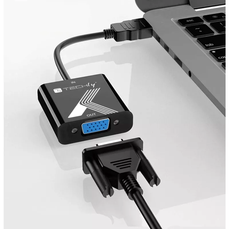 Adaptador de cable Techly convertidor HDMI a VGA con conector jack de audio