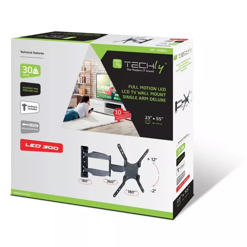Techly 23-55 Ultra slim Full Motion Soporte de pared para TV LCD Negro” ICA-PLB 171M