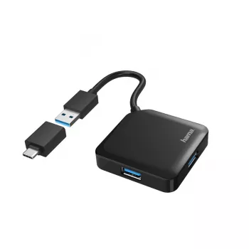 Hama Hub USB, 4 puertos, USB 3.2 Gen 1, 5 Gbit/s, incl. adaptador USB-C