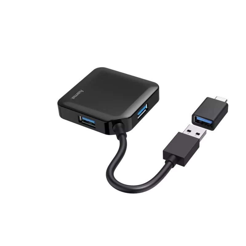 Hama Hub USB, 4 puertos, USB 3.2 Gen 1, 5 Gbit/s, incl. adaptador USB-C