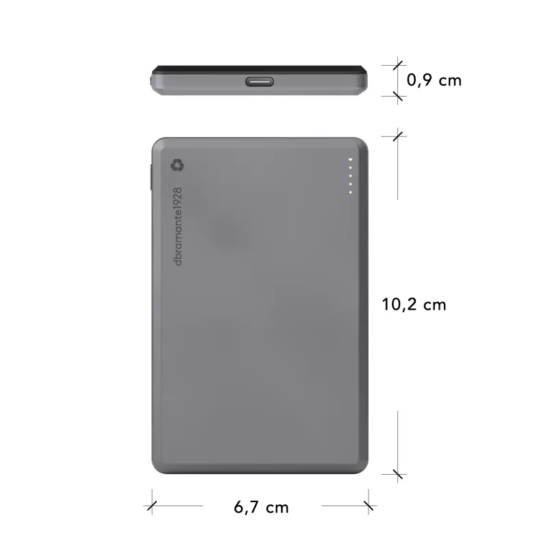 dbramante1928 re-charge - batería externa 5K Wireless - gris, 5000 mAh, carga inalámbrica, 3,87 V, gris
