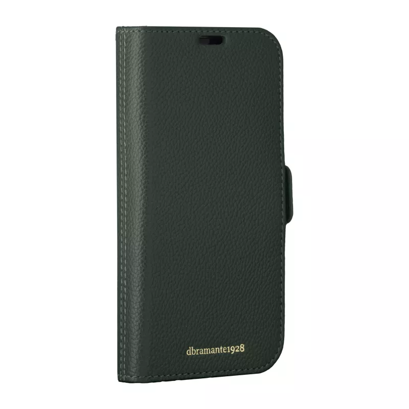 Funda tipo cartera dbramante1928 New York para iPhone 15 Pro, unicolor verde, 3 compartimentos para tarjetas