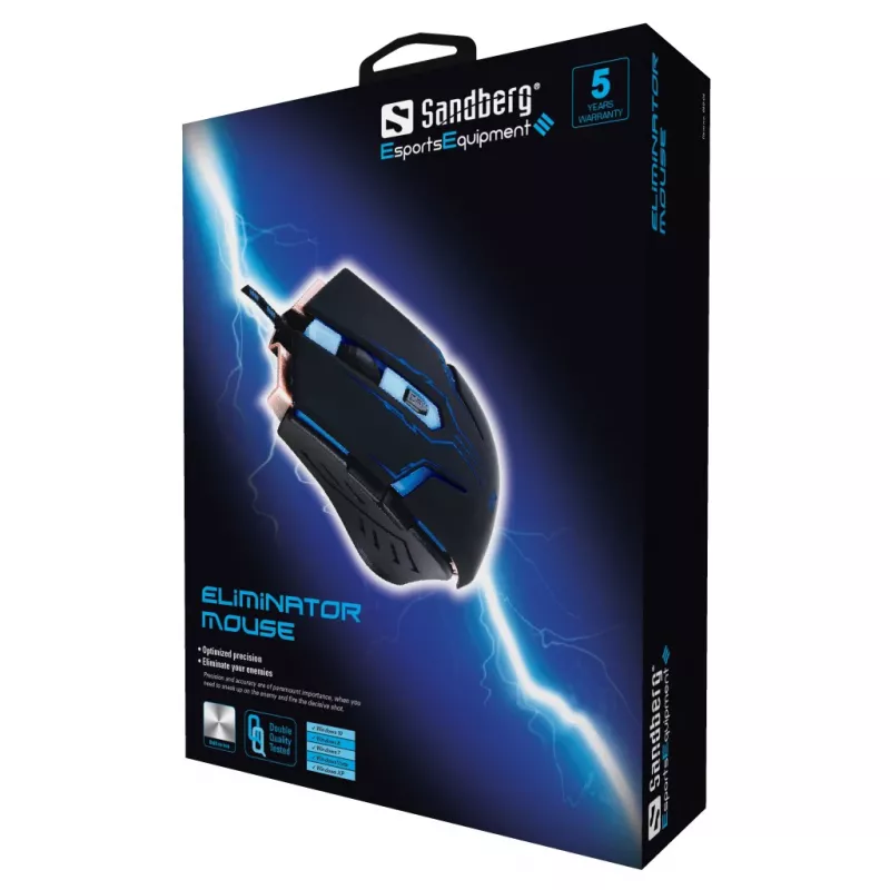 Ratón Sandberg Eliminator, diestro, USB Type-A, 2400 DPI, Negro