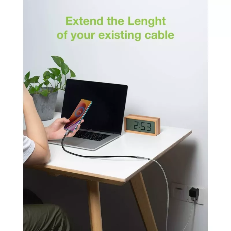 Techly cable USB 3.2 Gen 2 USB-C M/H 1 m negro, 1 m, USB C, USB C, USB 3.2 Gen 2 (3.1 Gen 2), 10 Gbit/s, negro, gris