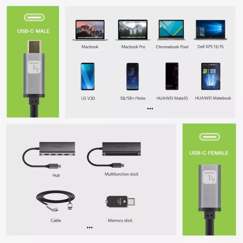 Techly cable USB 3.2 Gen 2 USB-C M/H 1 m negro, 1 m, USB C, USB C, USB 3.2 Gen 2 (3.1 Gen 2), 10 Gbit/s, negro, gris