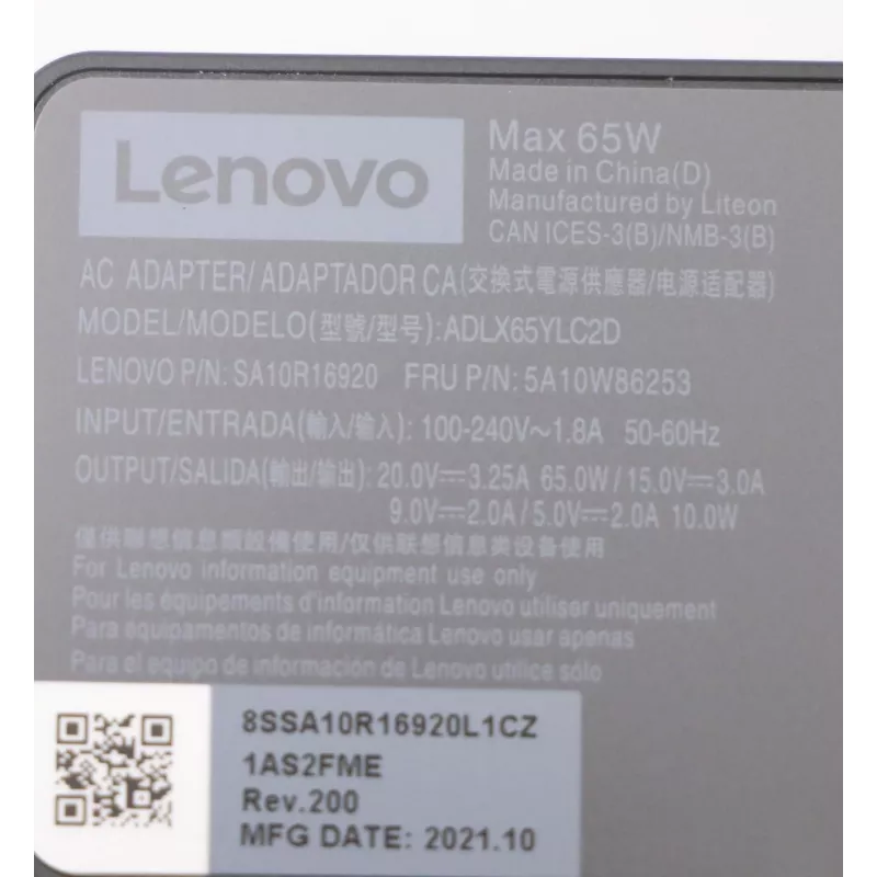 Lenovo 5A10W86253 fuente de alimentación interior 65 W negra