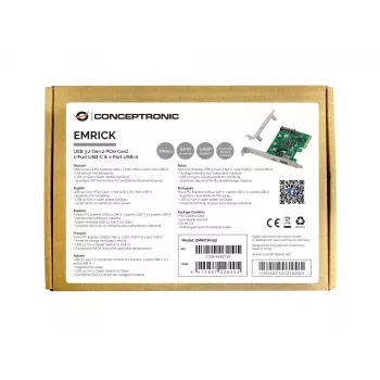 Conceptronic EMRICK tarjeta PCIe USB 3.2 Gen 2, 1 puerto USB-C y 1 puerto USB-A