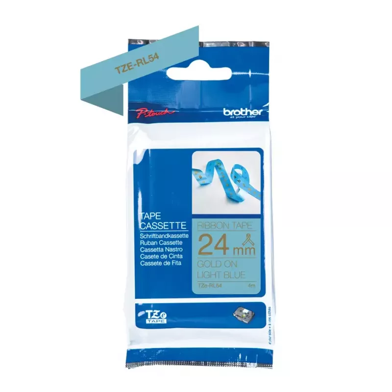 Cinta para impresora de etiquetas Brother TZE-RL54 oro sobre azul