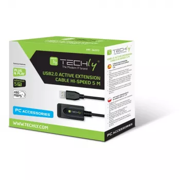Cable USB Techly IUSB-REP20TY USB 2.0 5 m USB A Negro