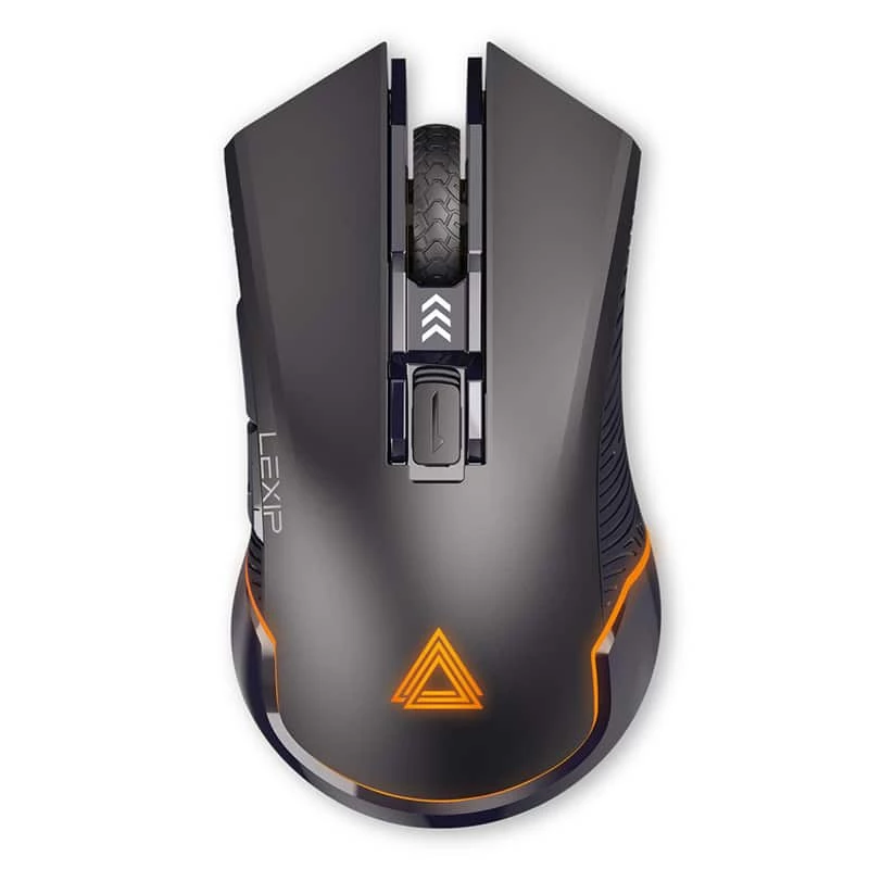 Lexip Ar18 – Ratón gaming inalámbrico con patines cerámicos, diseño para diestros, óptico, RF Wireless + USB Type-A, 4800 DPI, Negro