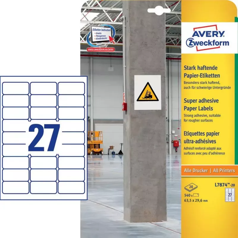 Etiqueta autoadhesiva Avery L7874-20 Rectángulo redondeado