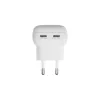 Cargador de pared plano EU d bramante re-charge Pro — 2× USB-C 25W, interior, blanco