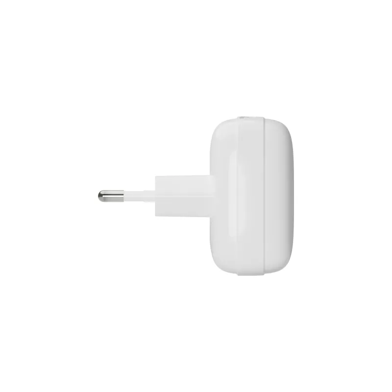 Cargador de pared plano EU d bramante re-charge Pro — 2× USB-C 25W, interior, blanco