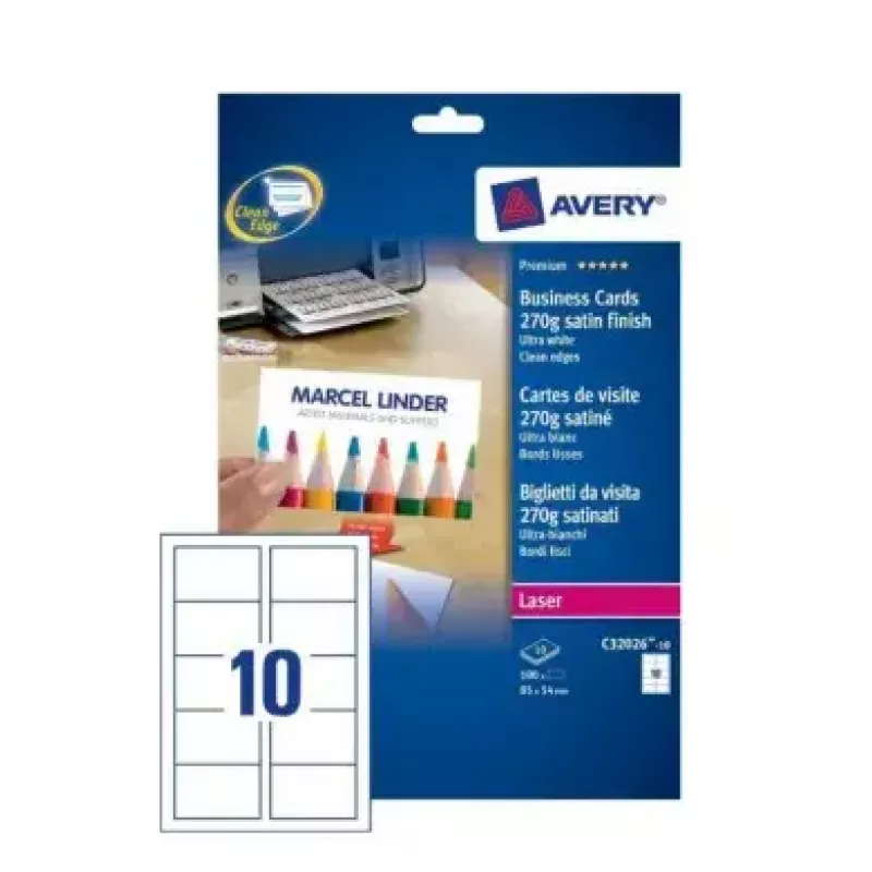 Papel láser para tarjetas de visita Avery C32026-10