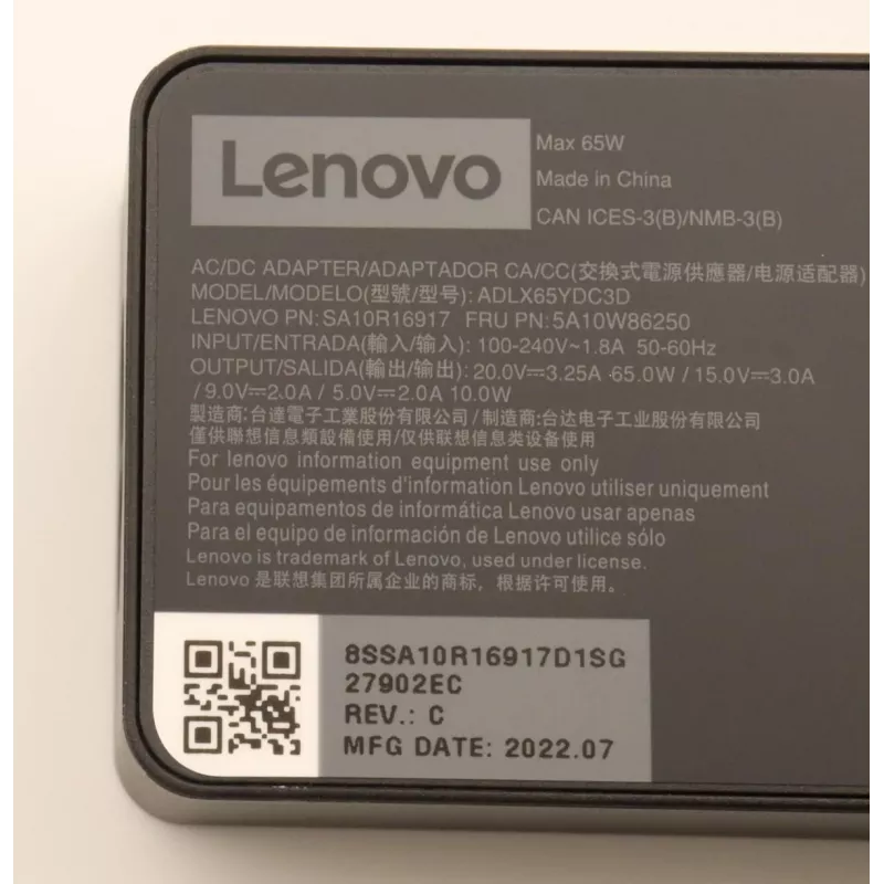 Lenovo 5A10W86250 Fuente de alimentación para interior 65 W Negro