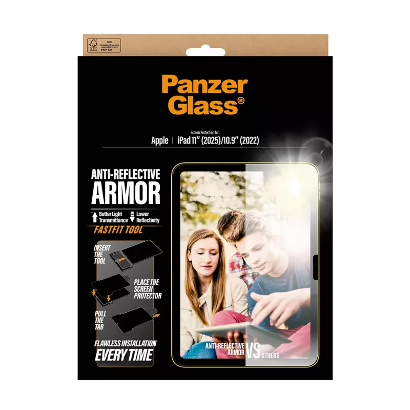 Protector de pantalla PanzerGlass Anti-Reflective Armor para iPad 11 pulgadas (2025-2026) / 10.9 pulgadas (2022) Ultra-Wide Fit con herramienta Fastfit