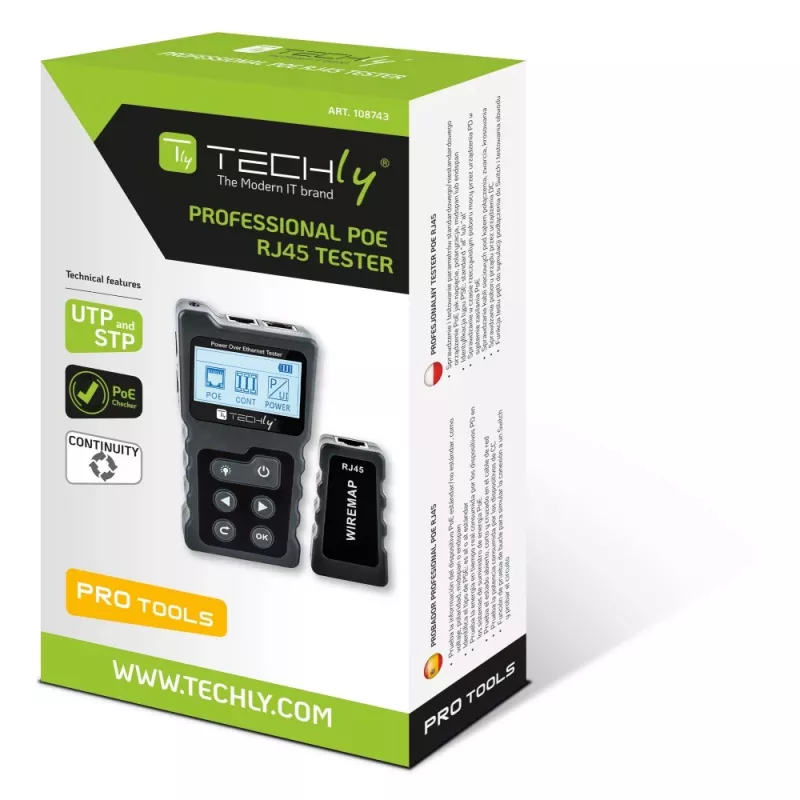 Techly I-CT PRO-POECK comprobador de cables de red comprobador PoE Negro, Gris