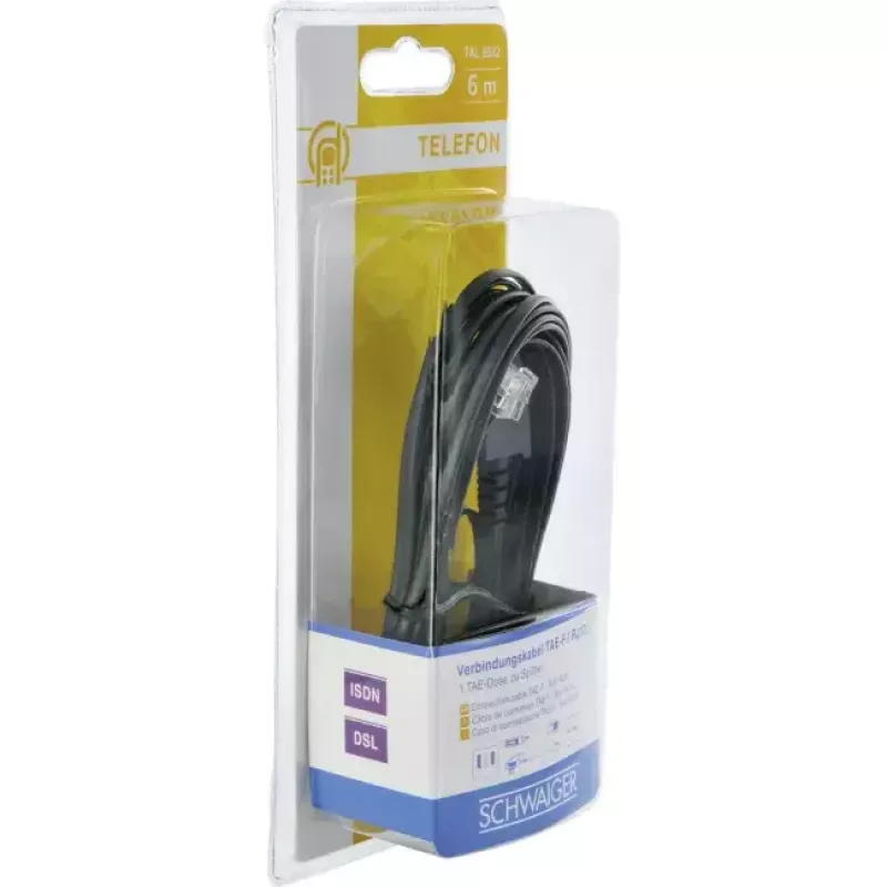 Cable Schwaiger 6,0 m RJ-12 - TAE-F 6 m negro