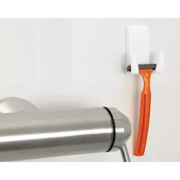 Soporte de afeitadora Tesa Powerstrips Waterproof Wave, soporte autoadhesivo para baño, diseño impermeable, blanco