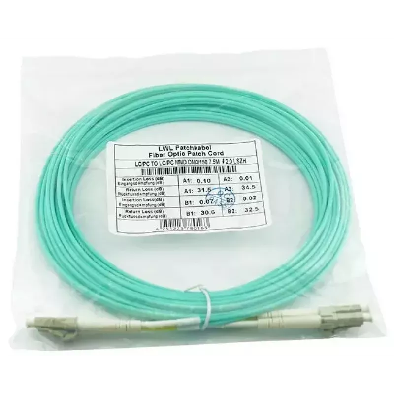 BlueOptics 050502T512000007.5M-BO Cable de conexión de fibra óptica dúplex (compatible con Corning), LC-UPC/LC-UPC, multimodo OM3 50/125 µm, 7,5 m