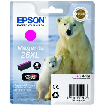 Epson Polar bear pack individual magenta 26XL Claria Premium Ink, alto rendimiento (XL), magenta, tinta pigmentada, 1 unidad